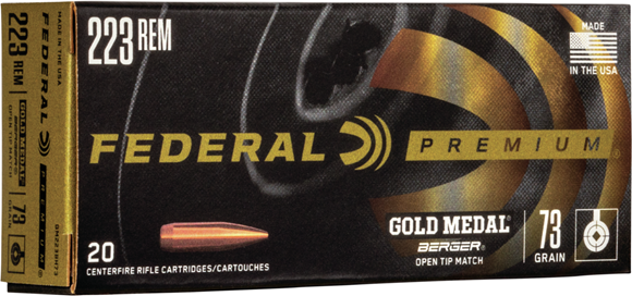 Picture of Federal Premium Gold Medal Rifle Ammo - 223 Rem, 73Gr, BT Target Open Tip Match, 20rds Box