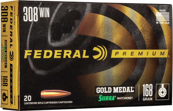 Picture of Federal Premium Gold Medal Rifle Ammo - 308 Win, 168Gr, Sierra Matchking BTHP, 20rds Box, 2650fps