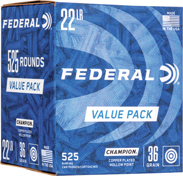 Picture of Federal Champion Rimfire Ammo - 22 LR, 36Gr, Copper-Plated Hollow Point, 10x525rds Value Pack (5250rds Case), 1260fps
