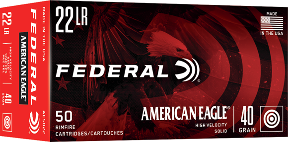 Picture of Federal American Eagle Rimfire Ammo - 22 LR, 40Gr, Solid, High Velocity, 500rds Brick