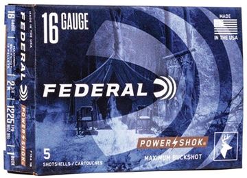 Picture of Federal Power-Shok Shotgun Ammo - 16Ga, 2-3/4'', MAX DE, #1 Buck, 12 Pellets, 1225fps, 5rds Box