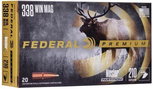 Picture of Federal Premium Vital-Shok Rifle Ammo - 338 Win Mag, 210Gr, Nosler Partition, 20rds Box, 2830fps