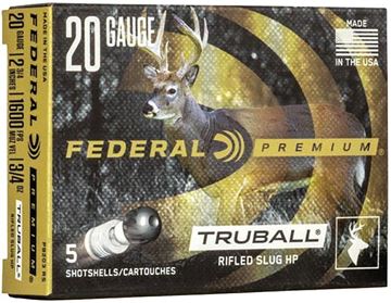 Picture of Federal Premium Vital-Shok TruBall Shotgun Ammo - 20Ga, 2-3/4", 3/4oz, TruBall Rifled Slug, 1600fps, 5rds Box