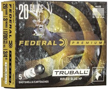 Picture of Federal Premium Vital-Shok TruBall Shotgun Ammo - 20Ga, 3", 3/4oz, TruBall Rifled Slug, 1700fps, 5rds Box