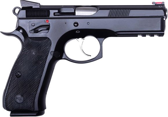 Picture of CZ 75 SP-01 Shadow DA/SA Semi-Auto Pistol - 9mm, 4.61", Hammer Forged, Black Polycoat, Rubber Grips, Fiber Optic Front & Fixed Rear Sights, 3x10rds, Ambi Safety