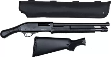 Picture of Akkar Churchill Shockwave Pump Action Shotgun - 12Ga, 3", 15", Matte Black, Birds Head Grip & Synthetic Stock, 4rds, Rifle Front Sight, Fixed Cylinder, Includes Scabbard