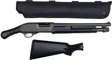 Picture of Akkar Churchill Shockwave Pump Action Shotgun - 12Ga, 3", 15", Matte OD Green, Birds Head Grip & Synthetic Stock, 4rds, Rifle Front Sight, Fixed Cylinder, Includes Scabbard