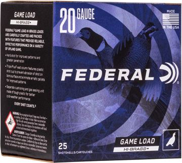 Picture of Federal Game-Shok Hi-Brass Game Load Shotgun Ammo - 20Ga, 2-3/4", 2-3/4DE, 1oz, #4, 25rds Box, 1220fps