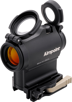Picture of Aimpoint Red Dot Sights - Micro H-2, 2 MOA, w/ LRP Mount & 39mm Spacer, 30mm, 12 DL Brightness Settings, Matte Black, 25m Submersible, CR2032, 50,000 hours, Lens Covers Included