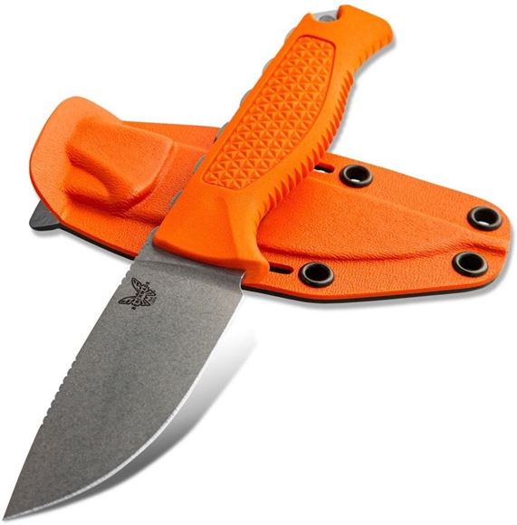 Picture of Benchmade Knife Company, Knives - Steep Country Hunter, Plain Drop-Point, 3.54" Blade, Santoprene Handle (Orange), Kydex Sheath, Weight: 3.0oz. (85.04g)