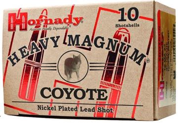 Picture of Hornady 86222 Heavy Magnum Coyote Shotshell 12 GA, 3 in, No. BB Nickel, 1-1/2oz, 4 Dr, 1300 fps, 10 Rnd per Box