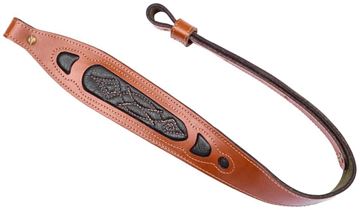 Picture of Levy's Leathers Hunting Slings - 2-1/4" Brown Leather Sling w/ Black Insert, 1" Loops, Adjustable, Brown Leather / Green Suede Backing