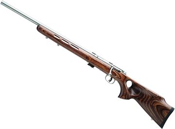 Picture of Savage Arms Mark II Series Mark II BTVLSS Rimfire Bolt Action Rifle, Left Hand - 22 LR, 21", Matte Stainless Steel, Satin Wood Laminate Stock, 5rds, AccuTrigger