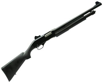 Picture of Stevens 19487 320 Pump Shotgun 12 GA, RH, 18.5 in, Black, Syn, 5+1 Rnd, Fixed, Carbon Steel, 3 in Ghost Ring Sights
