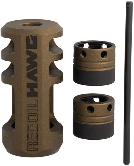 Picture of Browning Shooting Accessories - Recoil HAWG Muzzle Brake, Burnt Bronze, .30 Cal or Smaller, Fits 5/8-24 or 1/2-28 Threaded Muzzle, Compatible With Barrel Shoulders At Least .700"