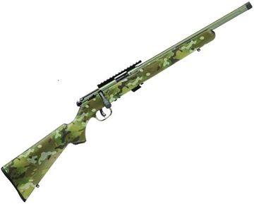Picture of Savage Arms 17 Series, 93R17 FV-SR Rimfire Bolt Action Rifle - 22 WMR, 16.5" Fluted & Threaded Heavy Barrel, Carbon Steel, Bazooka Green Synthetic Stock, 5rds, One-Piece Scope Base, AccuTrigger