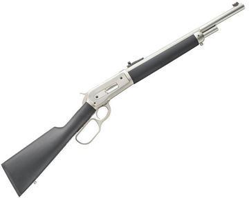 Picture of Chiappa 1886 "Kodiak" Lever Action Rifle - 45-70 Govt, 18.5", Octagon, Matte Chrome, Black Rubber Coated Synthetic Straight Stock, 3+1 Shots, Fiber Optic Front & Skinner Aperture Rear Sights