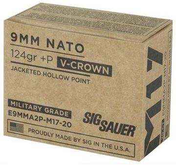 Picture of Sig Sauer Military Grade M17 Handgun Ammo - 9mm Luger +P, 124Gr, V-Crown JHP, 20rds Box