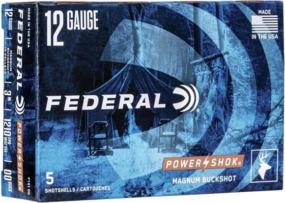 Picture of Federal Power-Shok Buckshot Load Shotgun Ammo - 12Ga, 3"', 00 Buck, 15 Pellets, 50rds Brick, 1210fps