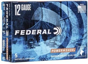 Picture of Federal Power-Shok Shotgun Ammo - 12Ga, 2-3/4" Mag, Max DE, 1-1/4oz, Rifled Slug HP, 250rds Case