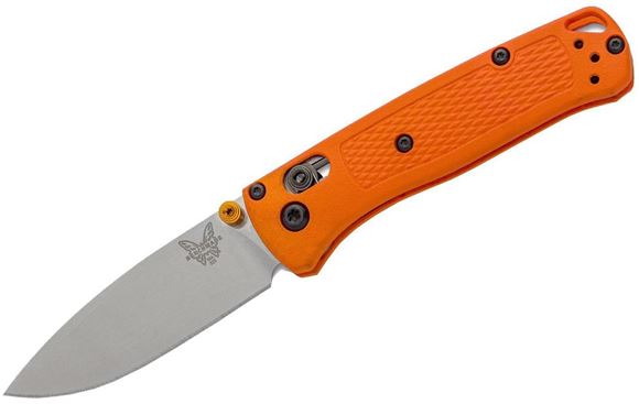Picture of Benchmade Knife Company, Knives - Mini Bugout, AXIS Mechanism, 2.82" S30V Blade, Orange Grivory Handle, Mini Deep Carry Reversable Clip, Drop-Point, Plain Edge, Lanyard Hole, Weight: 1.5oz (42.52g)