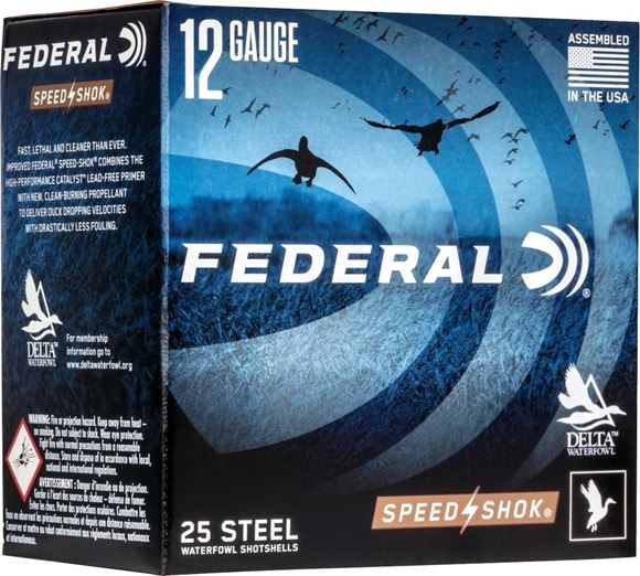 Picture of Federal Speed-Shok Waterfowl Load Shotgun Ammunition - 12Ga, 2-3/4", 1-1/8oz, #2, Steel, 1500fps, 25rds Box