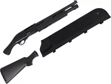 Picture of Akkar Churchill Shockwave Pump Action Shotgun - 12Ga, 3", 15", Matte Black, Birds Head Grip & Synthetic Stock, M-Lok Forend, 4rds, Rifle Front Sight, Fixed Cylinder, Includes Scabbard & Side Saddle