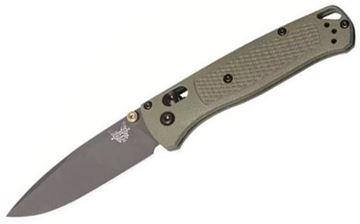 Picture of Benchmade Knife Company, Knives - Bugout, AXIS Mechanism, 3.24" S30V Blade (Grey Cerakote), Ranger Green Grivory Handle, Mini Deep Carry Reversable Clip, Drop-Point, Plain Edge, Lanyard Hole, Weight: 1.85oz (52.45g)