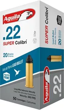 Picture of Aguila Rimfire Ammo, Special Products - 22 Super Colibri Lead Solid Point, 22 LR, 20Gr, 50rds Box, Subsonic, 590fps