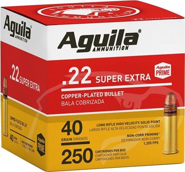 Picture of Aguila Rimfire Ammo  - 22 LR, 40Gr, Copper Coated Lead, 250rds Bulk Pack, High Velocity, 1255fps
