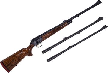 Picture of Used Blaser R93 Selous Bolt-Action Rifle - 3 Barrel Set (416 Rem Mag, 375 H&H Mag, 300 Win Mag), Express Sights, Case Hardened Receiver, High Grade Walnut Stock, With Blaser 30mm Saddle Scope Mount, Includes Mercury Recoil Reducer, Takedown Case, Excelle
