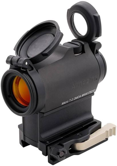 Picture of Aimpoint Red Dot Sights - Micro T-2, 2 MOA, w/ LRP Mount & 30mm Spacer, 8 DL & 4 NVD, Matte Black, 25m Submersible, CR2032, 50,000 hours, Lens Covers Included