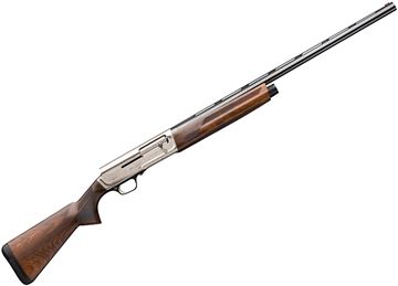 Picture of Browning A5 Ultimate Semi-Auto Shotgun -12Ga, 3", 28", Lightweight Profile, Vented Rib, Satin, Engraved Satin Nickel Finish Alloy Receiver, Gloss Grade III Turkish Walnut Stock, 4rds, Fiber Optic Front & Ivory Mid Bead Sights, Invector-DS Flush (F,M,IC)