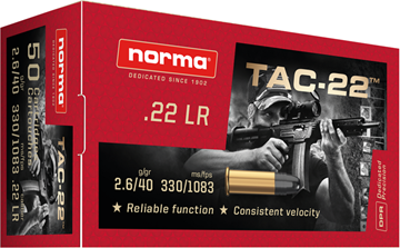 Picture of Norma Precision TAC-22 Rimfire Ammo - 22 LR, 40Gr, LRN, 1083fps, 500rds Brick