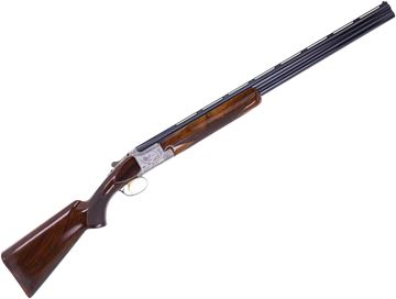 Picture of Used Browning Superposed B2 International Skeet Over Under Shotgun, 12-Gauge, 28'' Barrel Fixed Skeet, Coin Finish Receiver w/Hand Engraved Game Scene, Walnut Stock  13-3/4" LOP With Kick EEZ Pad, 1972 Production, Made In Belgium, Includes Browning Take
