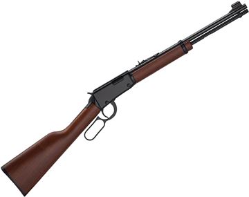 Picture of Henry Youth Rimfire Lever Action Rifle - 22 S/L/LR, 16-1/8", Blued, American Walnut Stock, 12rds, Hooded Front & Adjustable Rear Sights