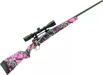 Picture of Savage Arms Axis II Compact Bolt Action Rifle - 6.5 Creedmoor, 24", Matte Black, Muddy Girl Pink Camo Synthetic Stock, 4rds, w/ Vortex Crossfire II 3.9X40 Scope, AccuTrigger, 12 3/4"  LOP