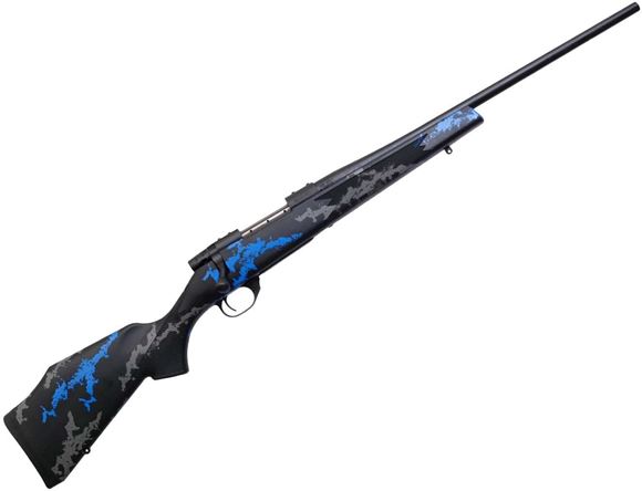 Picture of Weatherby Vanguard Synthetic Compact Bolt Action Rifle - 7mm-08 Rem, 20", Cold Hammer Forged, Blued, Injection Molded Composite Stock w/ Removable Spacer, Black Stock w/ Blue And Grey Accents, 5rds, Adjustable Two-Stage Trigger, Black