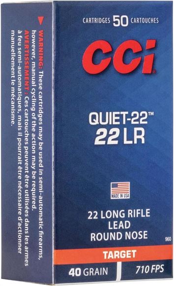 Picture of CCI Low Noise/Training/Speciality Rimfire Ammo - Quiet-22, 22 LR, 40Gr, LRN, 5000rds Case, 710fps