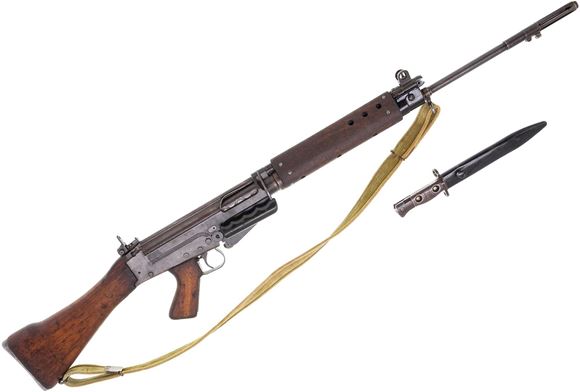 Picture of Used Lithgow L1A1 FN FAL Semi-Auto 7.62x51mm, 21" Barrel, Wood Stock, Carry Handle, Singapore Police Force Stamp On Receiver, With Bayonet, One Mag, Good Condition, s.12(5) Class Prohibited