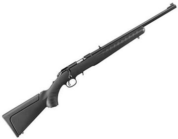 Picture of Ruger American Rimfire Compact Bolt Action Rifle - 17 HMR, 18", Satin Blued, Alloy Steel, Black Synthetic Stock, rds, Fiber Optic Front & Adjustable Rear Sights