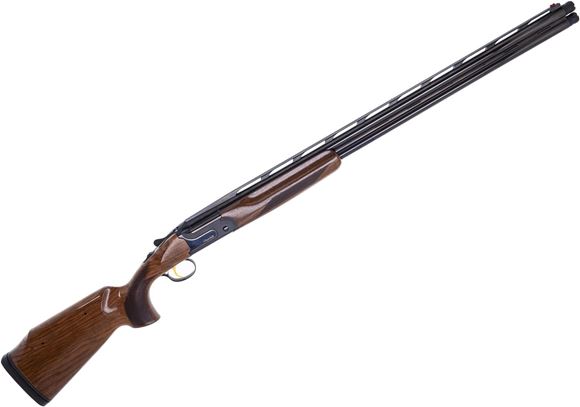 Picture of Used Akkar Churchill 206 Trap Over/Under Shotgun - 12Ga, 3", 32", Vented Rib, Gloss Blue, Steel Receiver, Select Walnut Stock, Fiber Optic Front Sight, Adjustable Comb, Extended Mobil Choke (F,IM,M,IC,C), With Case, Good Condition