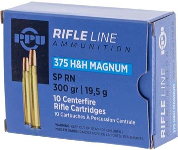 Picture of Prvi Partizan (PPU) Rifle Ammunition - 375 H&H Mag, 300Gr, SP RN, 10rds Box