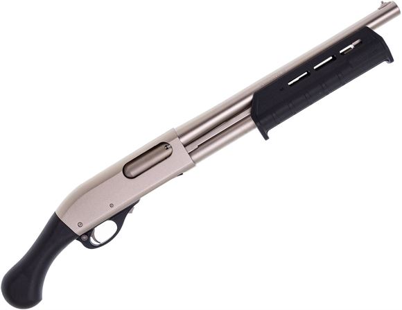 Picture of Remington Model 870 Marine Magnum Pump Action Shotgun - 12Ga, 3", 14", Electroless Nickel-Plated, Magpul Forend, Black Birdshead Grip, 4+1rds, Single-Bead Front Sights, Fixed Cylinder
