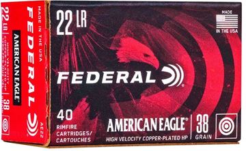 Picture of Federal American Eagle Rimfire Ammo - High Velocity, 22 LR, 38Gr, Copper-Plated HP, 40rds Box