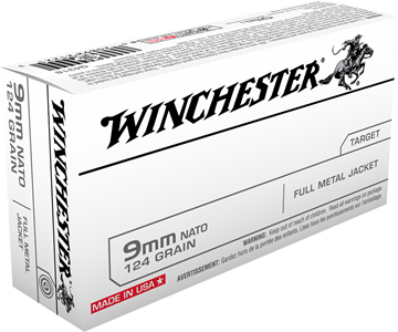 Picture of Winchester "USA" Handgun Ammo - 9mm, 124Gr, FMJ, 1200 fps, 50rds Box