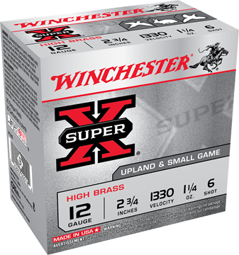 Picture of Winchester Super-X High Brass Upland/Small Game Shotgun Loads - 12ga, 2 3/4", 1-1/4 oz, #6, 25rds Box, 1330fps