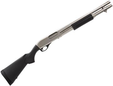 Picture of Remington Model 870 Marine Magnum Pump Action Shotgun - 12Ga, 3", 18", Electroless Nickel-Plated, Black Synthetic Stock, 6rds, Single-Bead Front Sights, Padded Cordura & Sling Swivel Studs, Fixed Cylinder