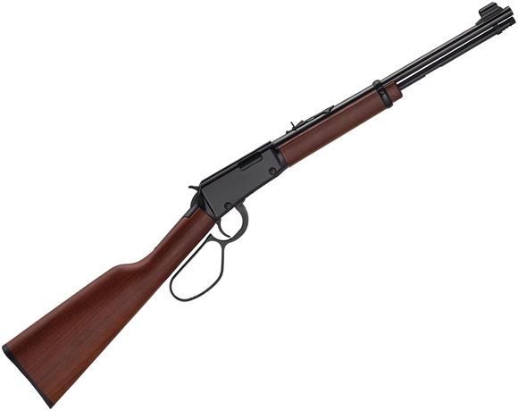 Picture of Henry Classic Carbine Rimfire Large Loop Lever Action Rifle - 22 S/L/LR, 16", Blued, Straight-Grip American Walnut Stock, 15rds, Hooded Front & Adjustable Rear Sights