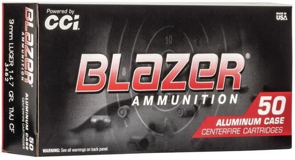 Picture of CCI 3462 Blazer Clean-Fire Centerfire Pistol Ammo 9MM Luger 147gr, TMJ, 50 Rnds, Boxed